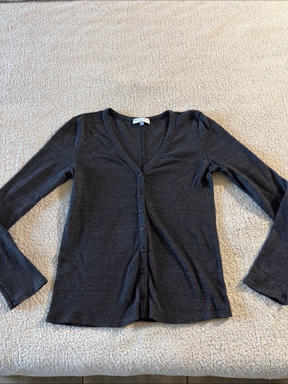 Michael Stars Charcoal Gray Ribbed Button-Down Top Medium